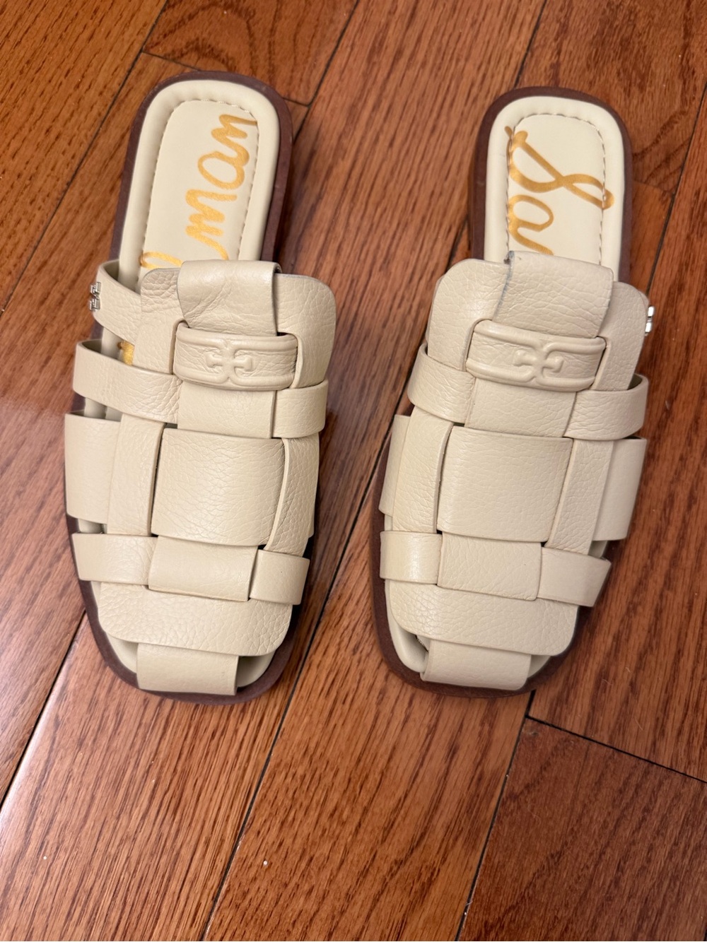 Sam Edelman Cream Braided Leather Slide Sandals